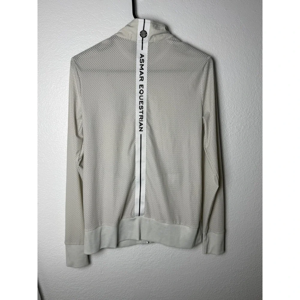 Asmar Equestrian Womens Small Mesh Zip Up Jacket Cream Mock Neck Logo Back